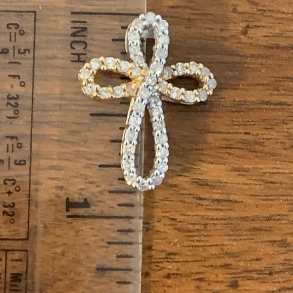 10k Gold Two Toned Diamond Pendant Slide - Picture 7 of 9
